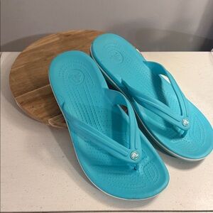 CROCS teal crocband flip flops